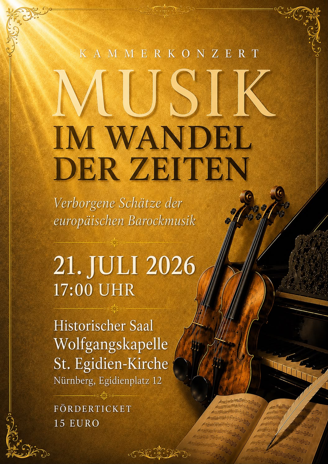 Goldenes Konzertplakat Musik im Wandel der Zeiten